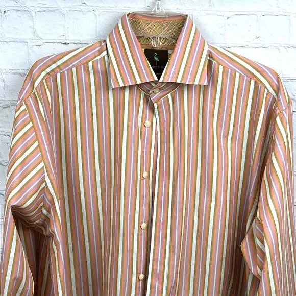 Tailor Byrd Mens Large Dress Shirt Button up Stiped Careerwear Office Salmon - Picture 4 of 14